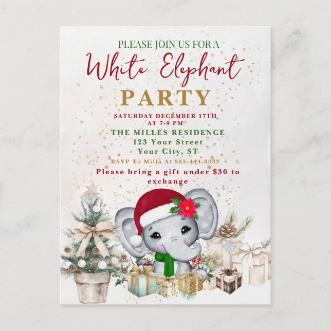 White Elephant Gift Exchange Party Postcard (Front)