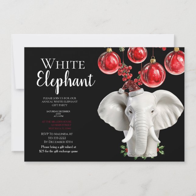  White Elephant Kids Christmas party   Invitation (Front)