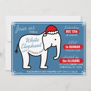 White Elephant Party Christmas (Blue) Invitation