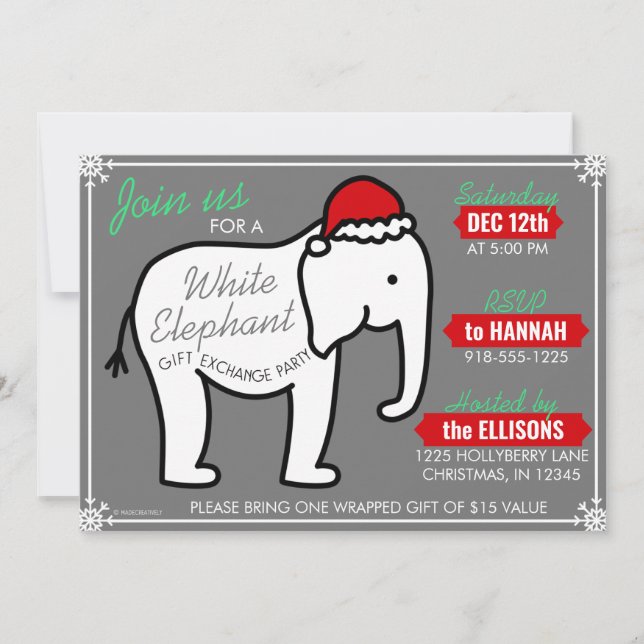 White Elephant Party Christmas (Grey) Invitation (Front)