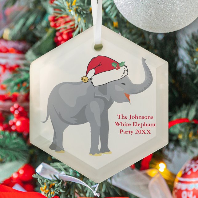 White Elephant Party Favour Personalised Christmas Glass Tree Decoration (Creator Uploaded)
