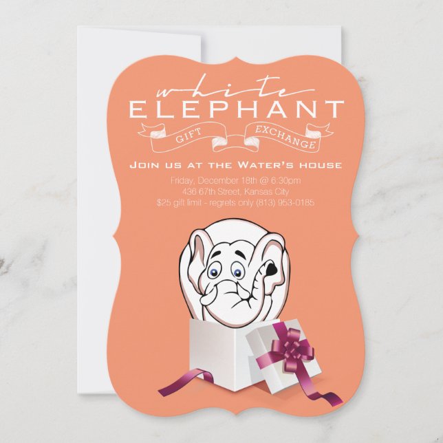 White Elephant Party Invitation | Custom Colours (Front)