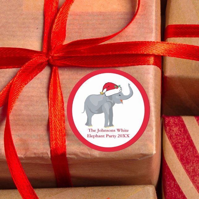 White Elephant Party Personalised Christmas Gift Classic Round Sticker (Creator Uploaded)