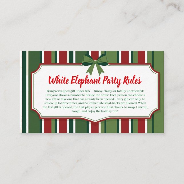 White Elephant Party Rules Card | Funny & Elegant  (Front)