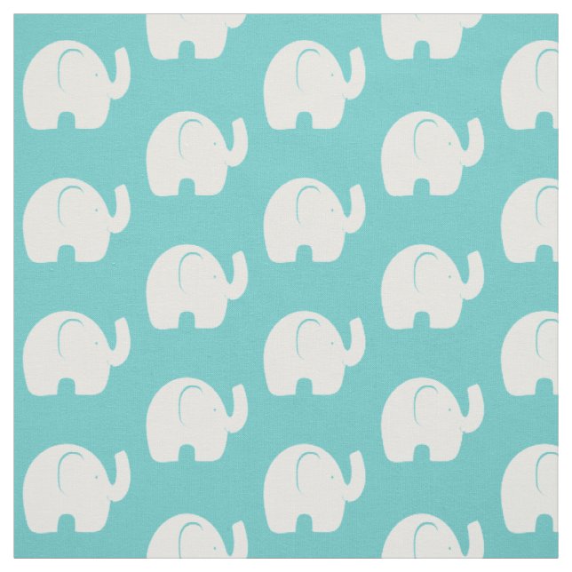 White Elephant Pattern Aqua Fabric (Swatch)
