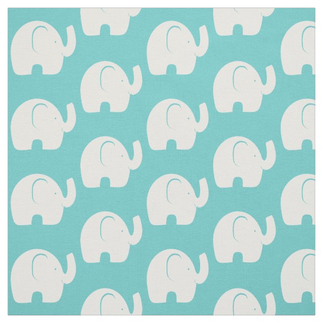 White Elephant Pattern Aqua Fabric (Swatch)