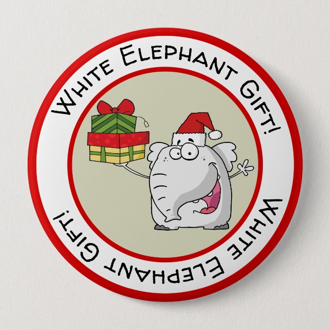 White Elephant Santa Hat Gifts Cartoon 10 Cm Round Badge (Front)