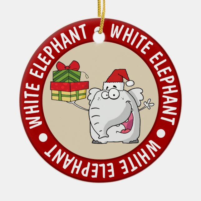 White Elephant Santa Hat Gifts Cartoon Ceramic Tree Decoration (Front)