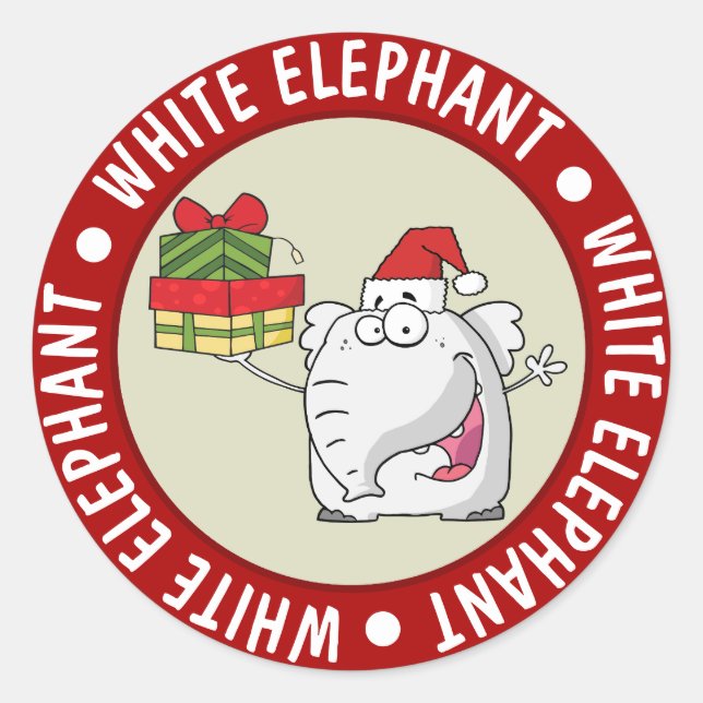 White Elephant Santa Hat Gifts Cartoon Classic Round Sticker (Front)