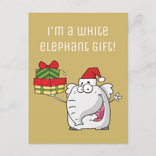 White Elephant Santa Hat Gifts Cartoon Holiday Postcard (Front)