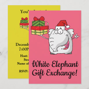 White Elephant Santa Hat Gifts Cartoon Invitation