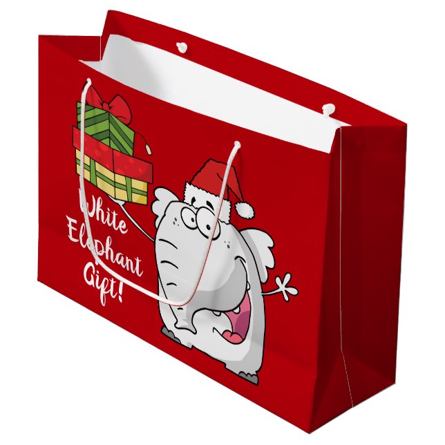 White Elephant Santa Hat Gifts Cartoon Large Gift Bag (Front Angled)