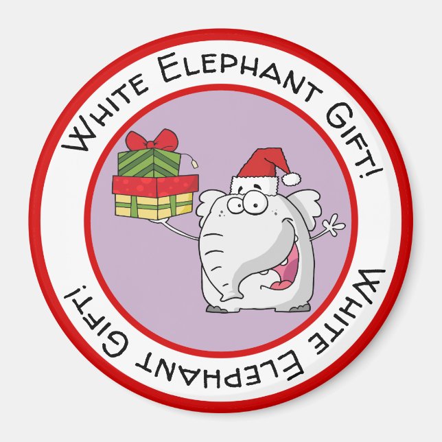 White Elephant Santa Hat Gifts Cartoon Magnet (Front)