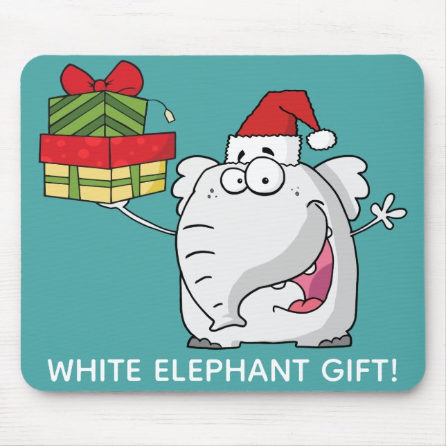 White Elephant Santa Hat Gifts Cartoon Mouse Mat (Front)