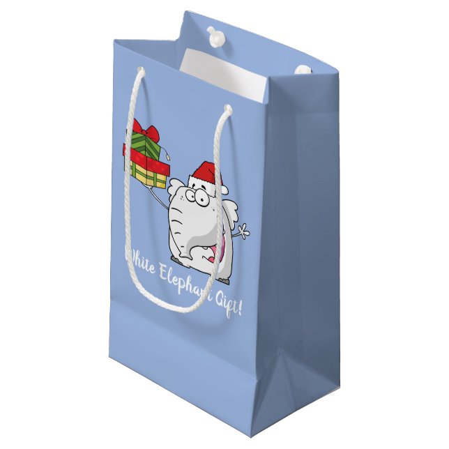White Elephant Santa Hat Gifts Cartoon Small Gift Bag (Front Angled)