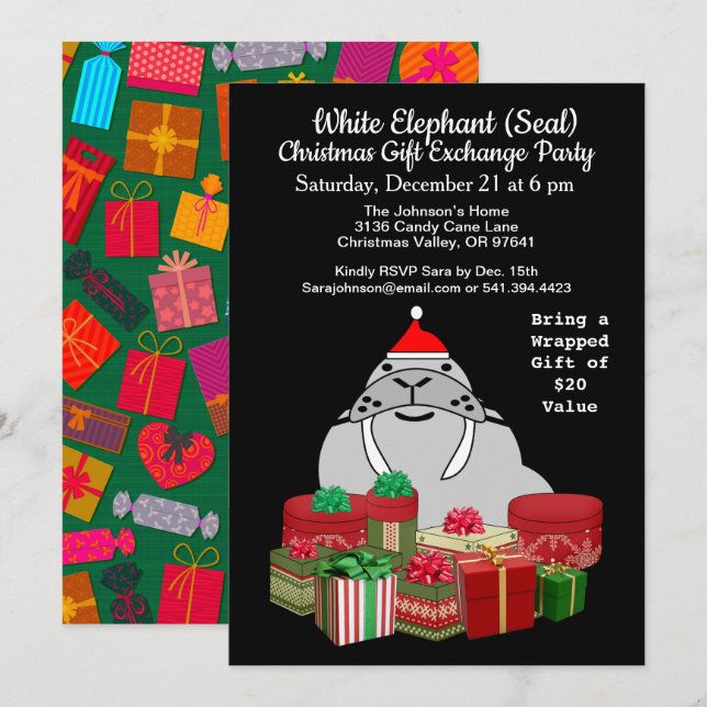 White Elephant Seal Christmas Gift Exchange Invitation (Front/Back)