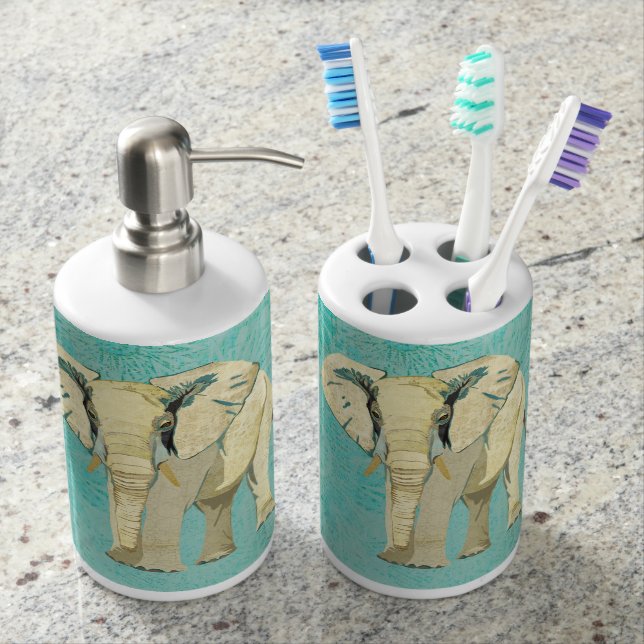 White Elephant Toothbrush Holder & Soap Dispenser (Front)