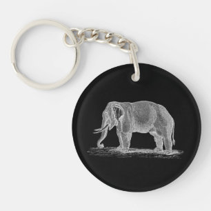 White Elephant Vintage 1800s Illustration Key Ring