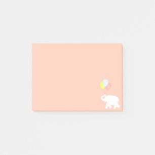 White Elephant with Balloons on Coral Pink Post-it Notes