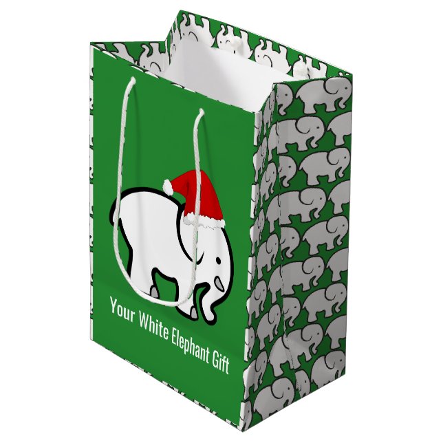 White Elephant with Santa Hat Design Gift Bag (Front Angled)