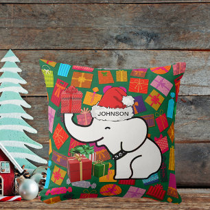 White Elephant Your Name Christmas Presents Green Cushion