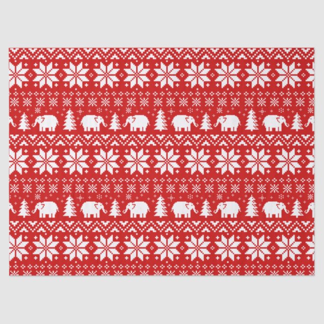 White Elephants Christmas Holiday Pattern Red Tissue Paper (Front)