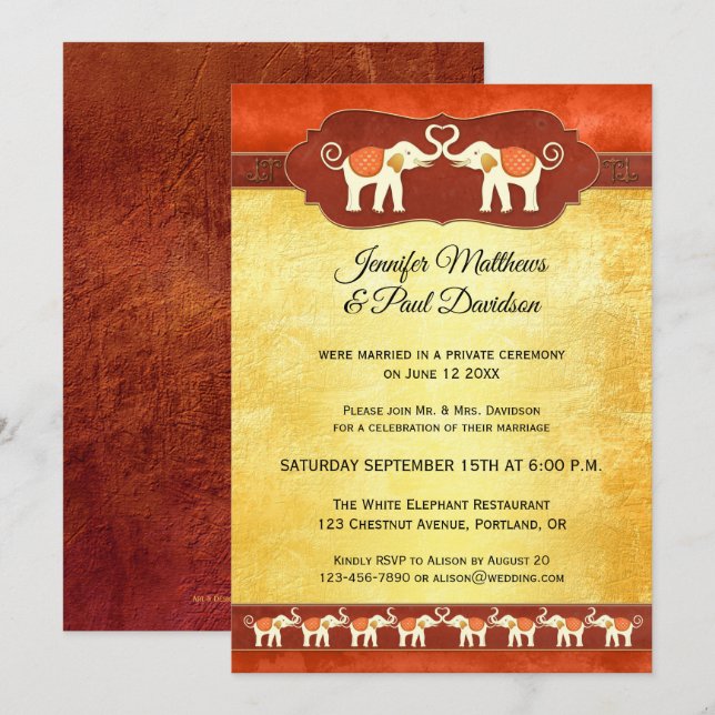 White Elephants Indian Post Wedding Invitation (Front/Back)