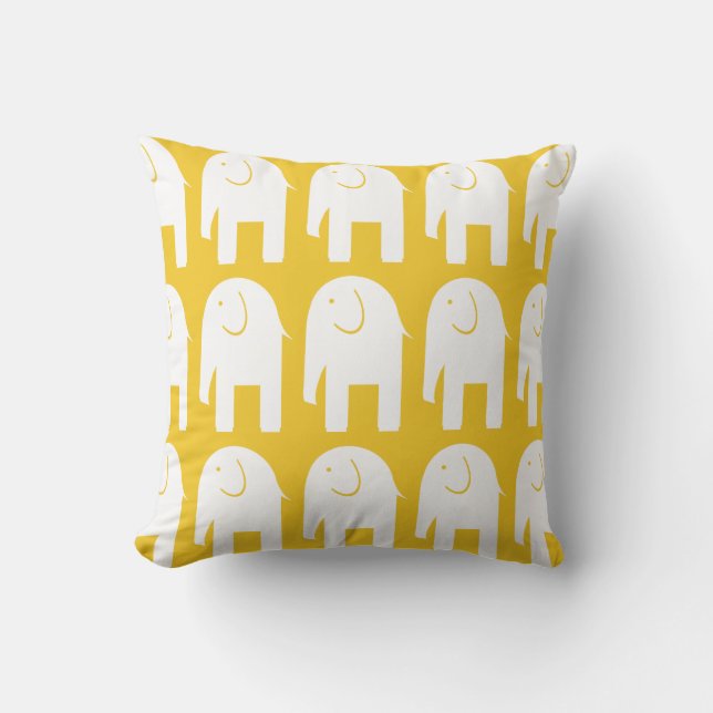 White Elephants on Yellow Cushion (Front)