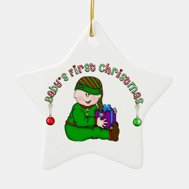 White Elf Baby 1st Christmas Ornament (Front)