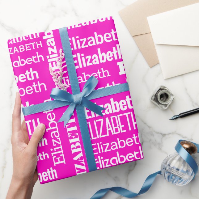 White ELIZABETH Name On Pink Wrapping Paper (Gifting)