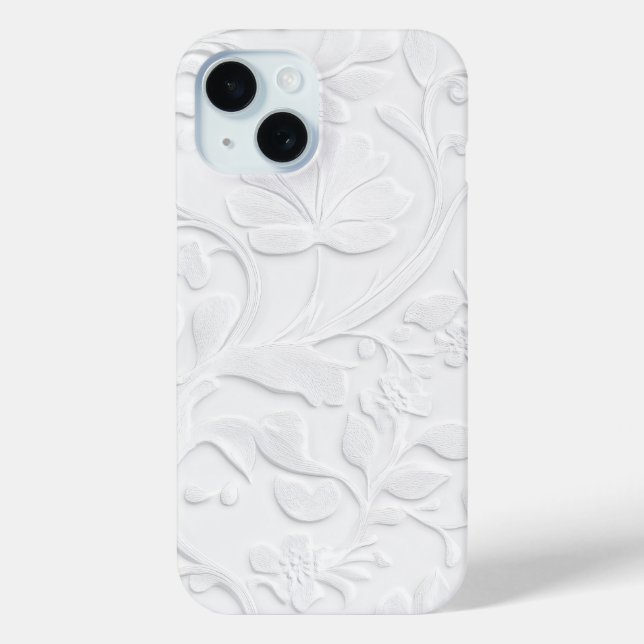 White Embossed Floral Pattern Phone Case (Back)
