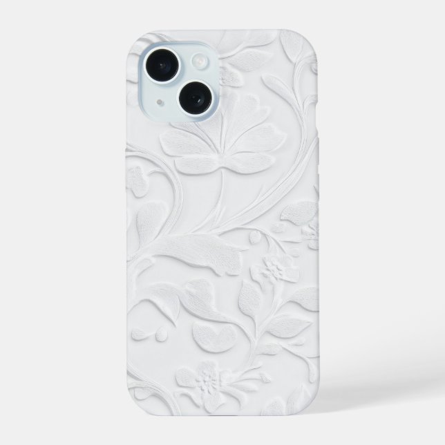 White Embossed Floral Pattern Phone Case (Back)