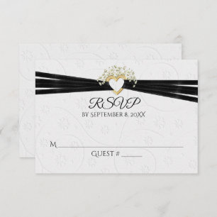 White Embossed Floral with Heart RSVP