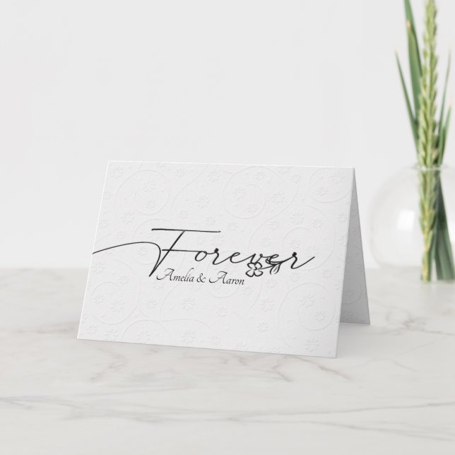White Embossed Forever Wedding Thank You Card (Front)