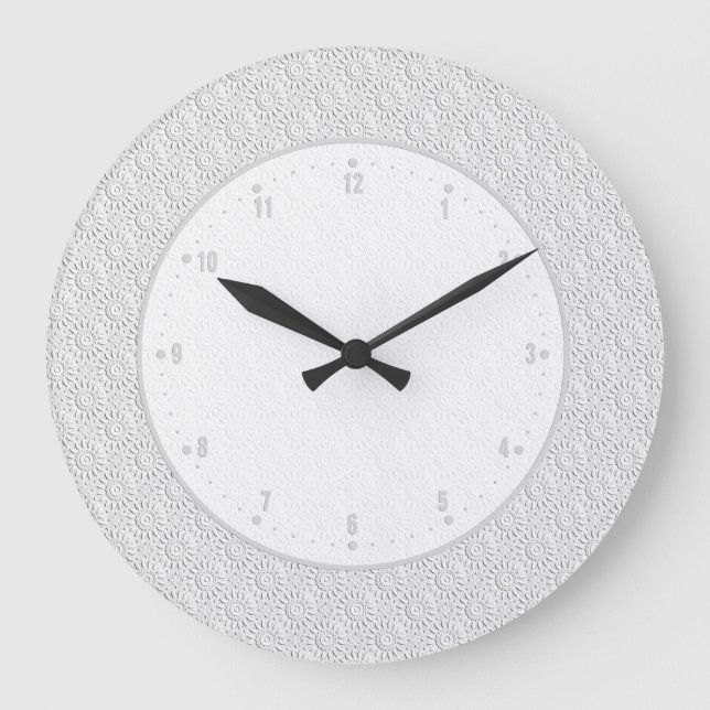 White Embossed Ornate Circles Seamless Pattern Large Clock (Front)