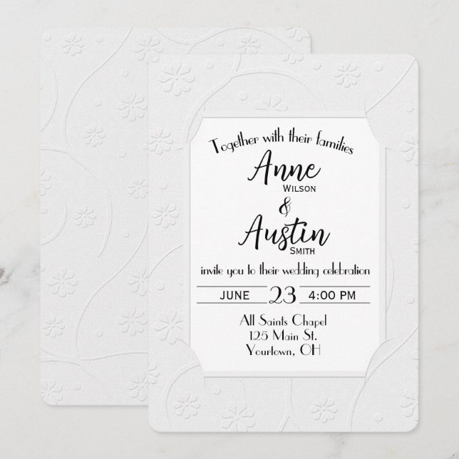 White Embossed Wedding Invite (Front/Back)