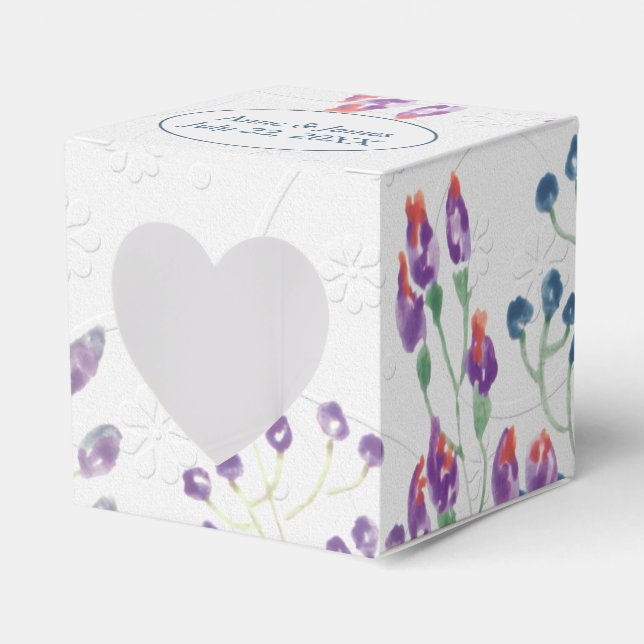 White Embossed With Watercolor Flowers  Favour Box (Front Side)