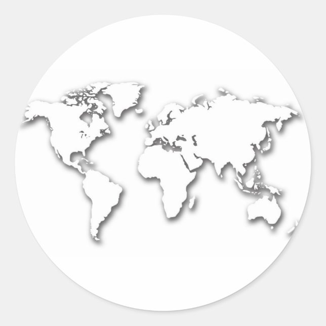 White Embossed World Map Classic Round Sticker (Front)
