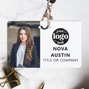 White Employee Photo ID With QR Code Business Logo ID Badge