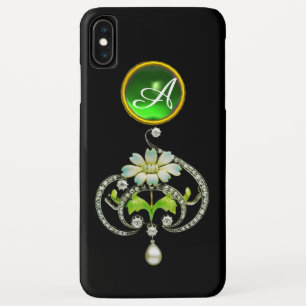 WHITE ENAMEL FLOWER, PEARLS AND DIAMONDS MONOGRAM iPhone XS MAX CASE