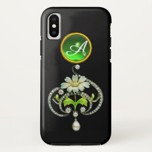 WHITE ENAMEL FLOWER, PEARLS AND DIAMONDS MONOGRAM iPhone XS CASE