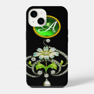 WHITE ENAMEL FLOWER, PEARLS AND DIAMONDS MONOGRAM iPhone 14 CASE