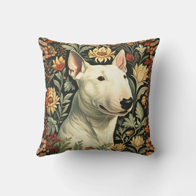 White English Bull Terrier Victorian Floral Cushion (Back)