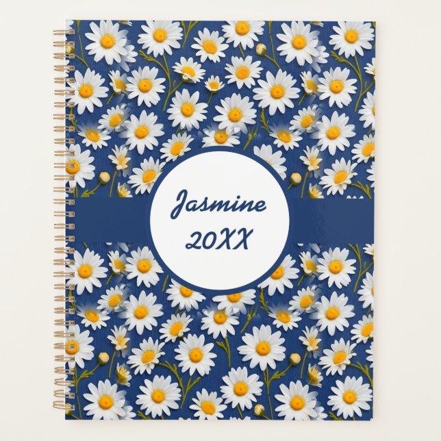 White English Daisies on Blue Planner (Front)
