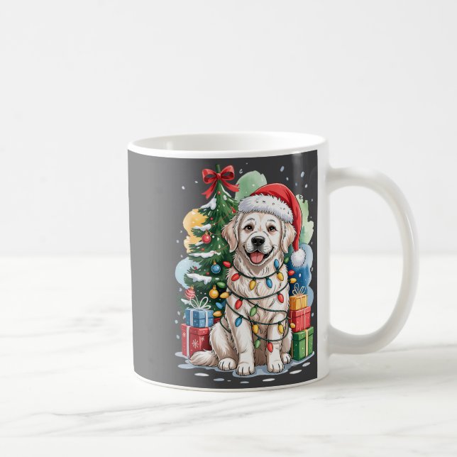 White English Golden Retriever Santa Hat Christmas Coffee Mug (Right)