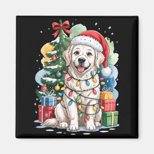White English Golden Retriever Santa Hat Christmas Magnet