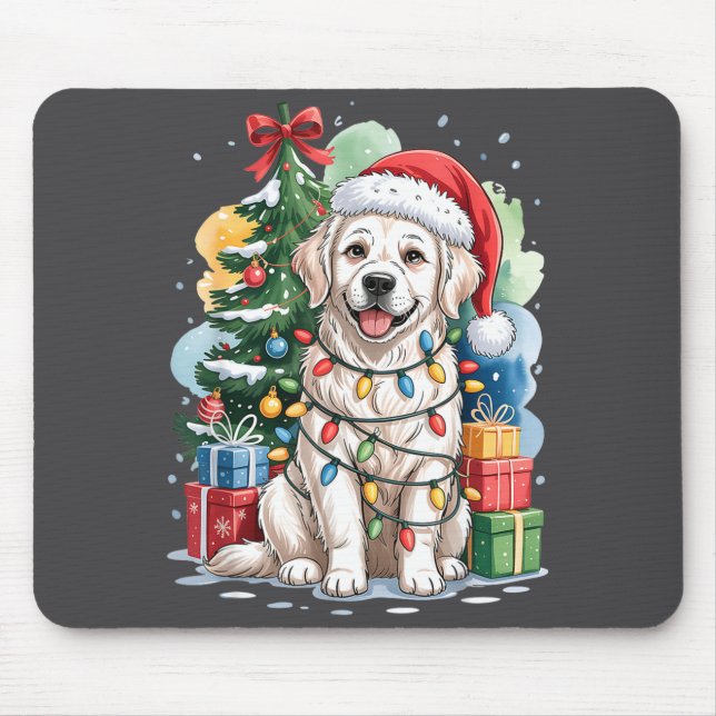 White English Golden Retriever Santa Hat Christmas Mouse Mat (Front)