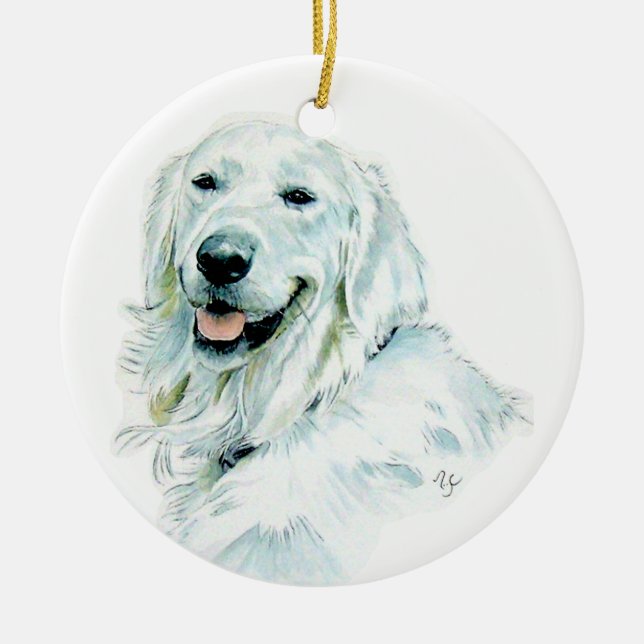 White English Retriever Ceramic Tree Decoration (Front)