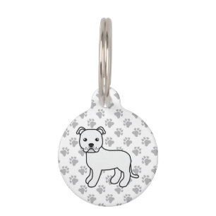 White English Staffie Cartoon Dog & Pet's Info Pet Tag