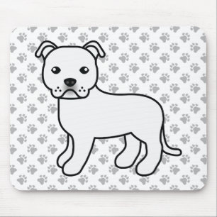 White English Staffie Cute Cartoon Dog & Paws Mouse Mat